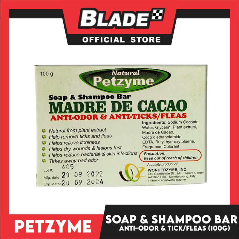 Petzyme Soap And Shampoo Bar Madre De Cacao 100g Anti-Odor And Anti-Ticks Fleas, Pets Soap