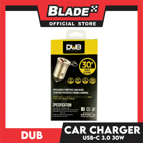 Dub Fast Car Charger DTC109 QC 4+ PD 3.0 Zinc USB-C 30W Quick Charger, Car Charger