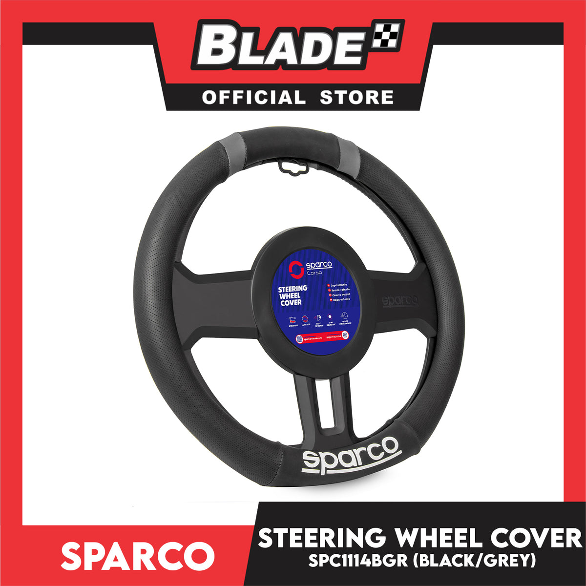 Sparco Steering Wheel Cover SPC1114GR (Black/Grey) for Toyota, Mitsubishi, Honda, Hyundai, Ford, Nissan, Suzuki, Isuzu, Kia, MG and more
