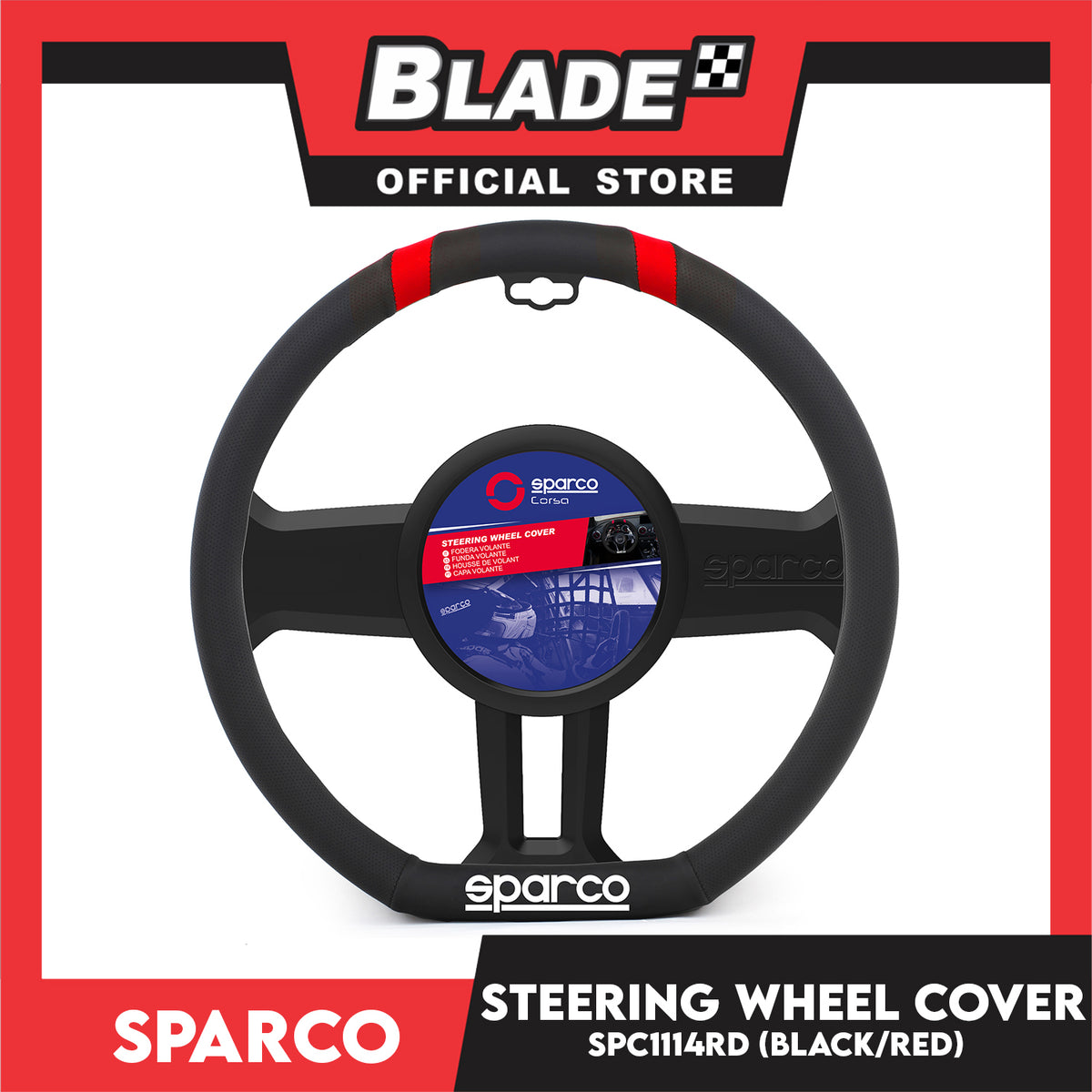 Sparco Steering Wheel Cover SPC1114RD (Black/Red) for Toyota, Mitsubishi, Honda, Hyundai, Ford, Nissan, Suzuki, Isuzu, Kia, MG and more
