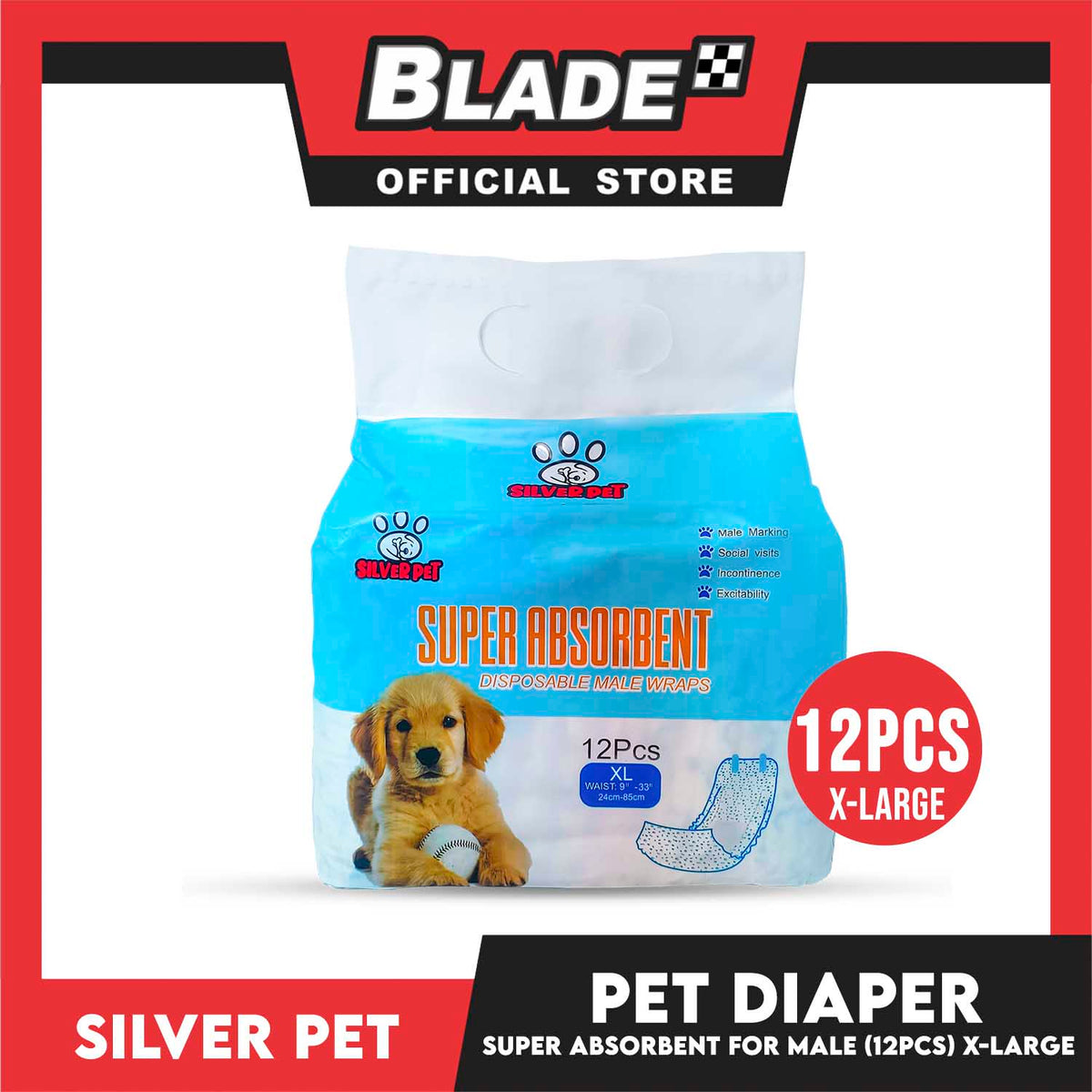 12pcs Silver Pet Super Absorbent Disposable Male Dog Wrap/ Diaper Extra Large
