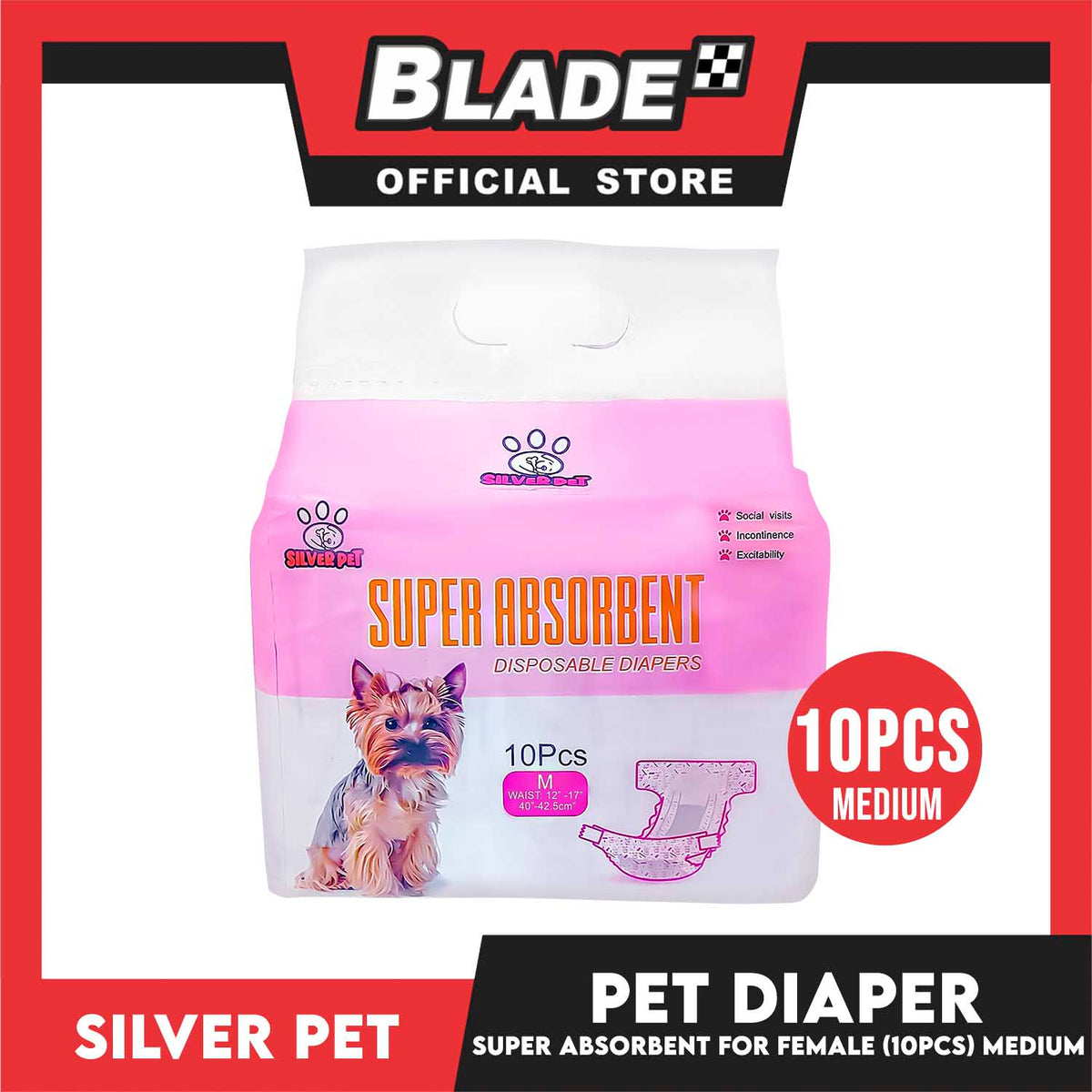 10pcs Silver Pet Super Absorbent Disposable Female Dog Wrap/ Diaper Medium