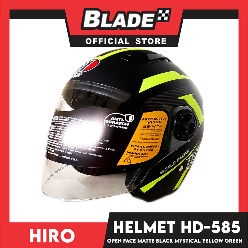 HIRO Helmet OF (Large) HD-585 Matte Black Mystical Yellow Green Color (Open Face, Half Face)