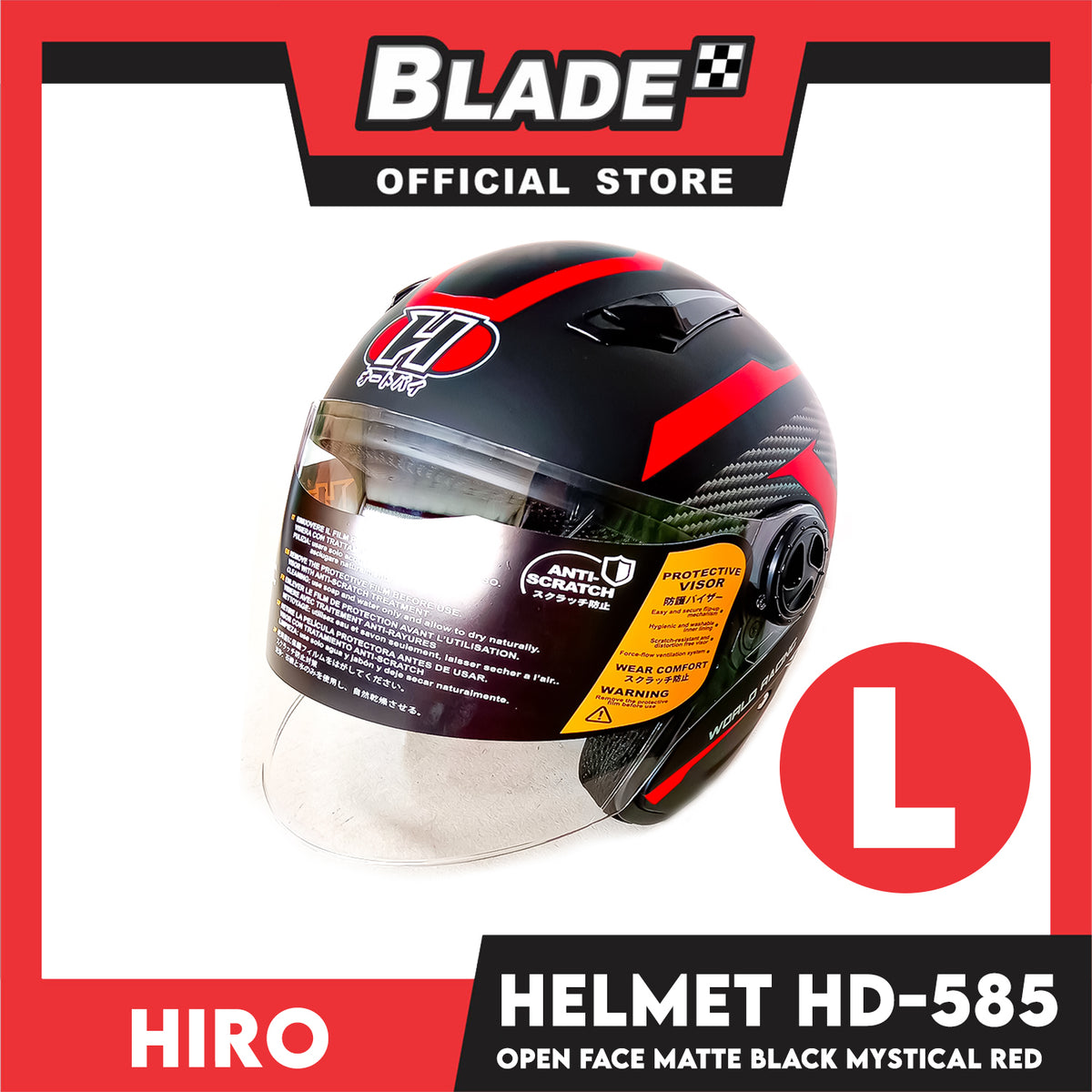 HIRO Helmet OF (Large) HD-585 Matte Black Mystical Red Color (Open Face, Half Face)