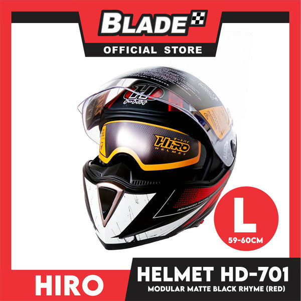 HIRO Helmet FU (Large) HD-701 Matte Black Rhyme Red Color (Modular)
