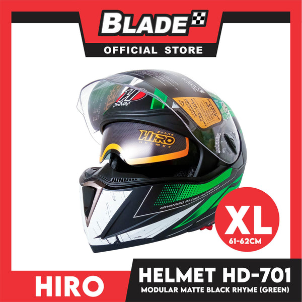 HIRO Helmet FU (XL) HD-701 Matte Black Rhyme Green Color (Modular)