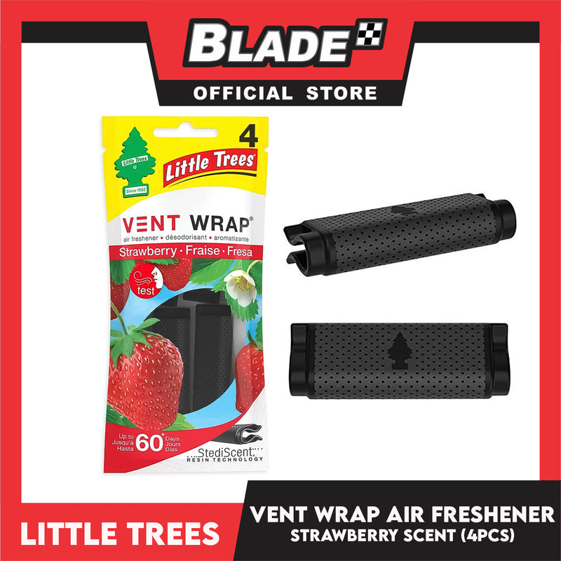Little Trees Vent Wrap Air Freshener 4pcs (Strawberry) Provides Long-Lasting Scent, Slip On Vent Wrap Car Air Freshener