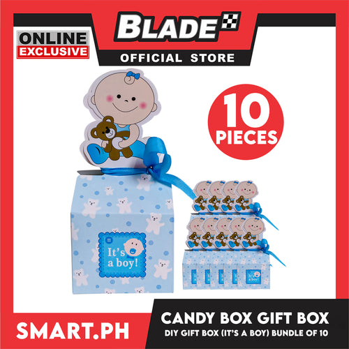 10pcs Candy Box DIY Gift Box Blue Color 12cm (It's A Boy) Perfect For Party Giveaway Or Souvenir (Assorted Designs)