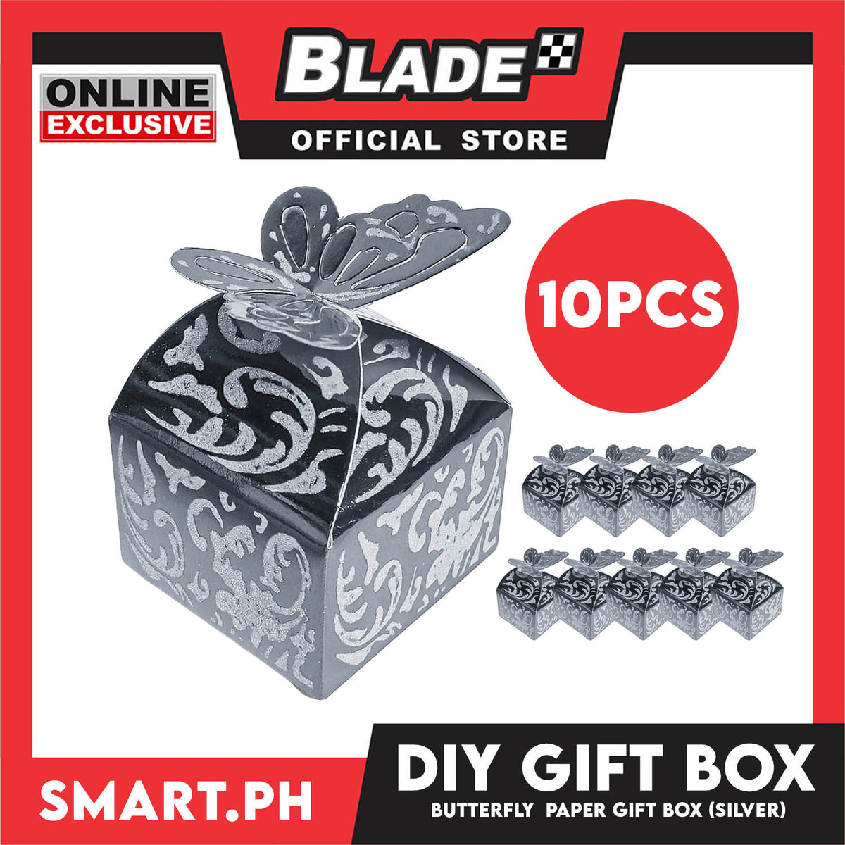 10pcs DIY Gift Box, Butterfly On Top Design Paper Gift Box, Small 6cm (Silver) Perfect For Party Giveaway Or Souvenir