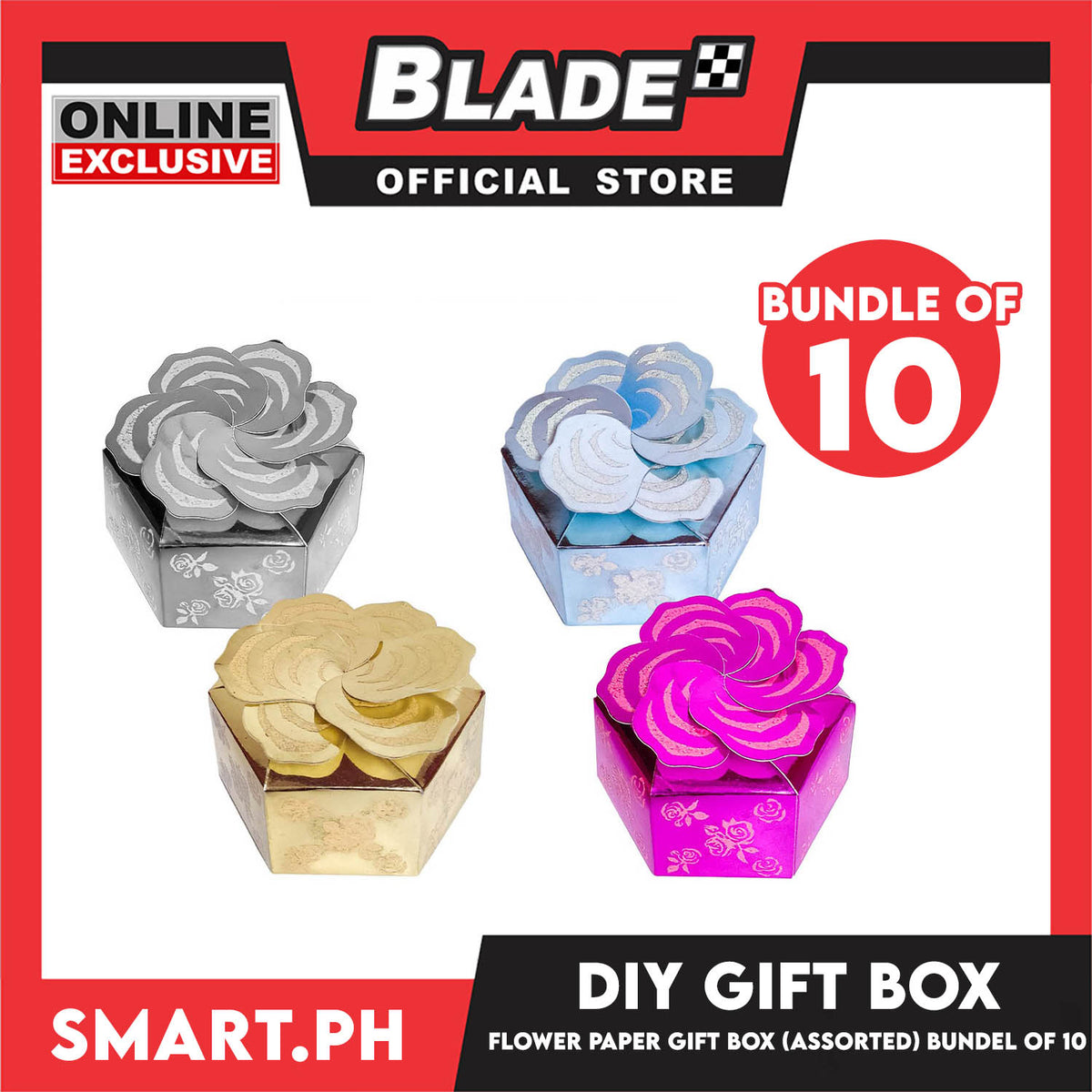 10pcs DIY Gift Box, Flower On Top Design Paper Gift Box 7cm (Assorted Colors) Perfect For Party Giveaway Or Souvenir