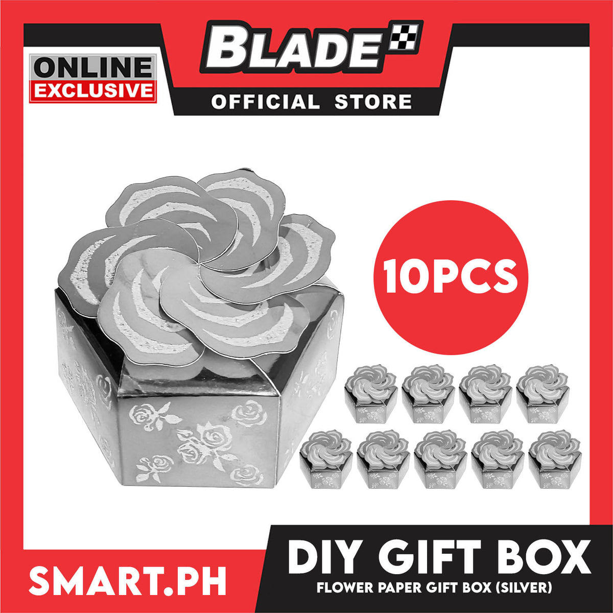 10pcs DIY Gift Box, Flower On Top Design Paper Gift Box 7cm (Silver) Perfect For Party Giveaway Or Souvenir