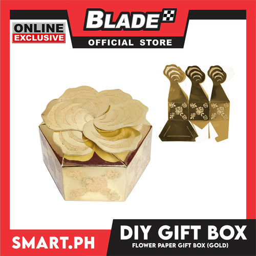 10pcs DIY Gift Box, Flower On Top Design Paper Gift Box 7cm (Gold) Perfect For Party Giveaway Or Souvenir