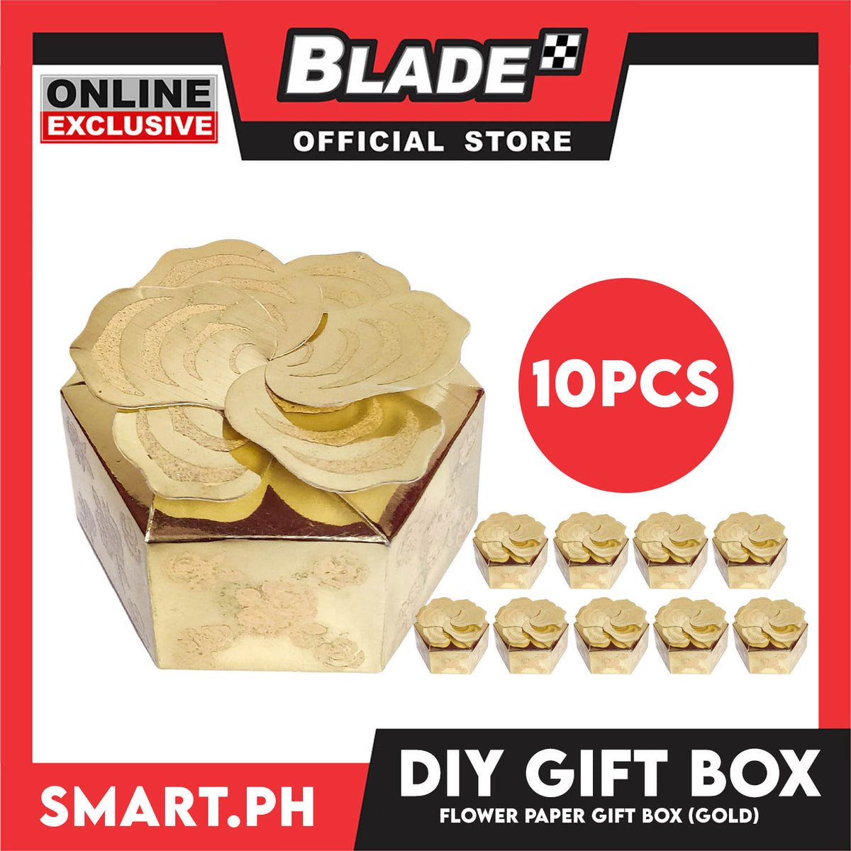 10pcs DIY Gift Box, Flower On Top Design Paper Gift Box 7cm (Gold) Perfect For Party Giveaway Or Souvenir