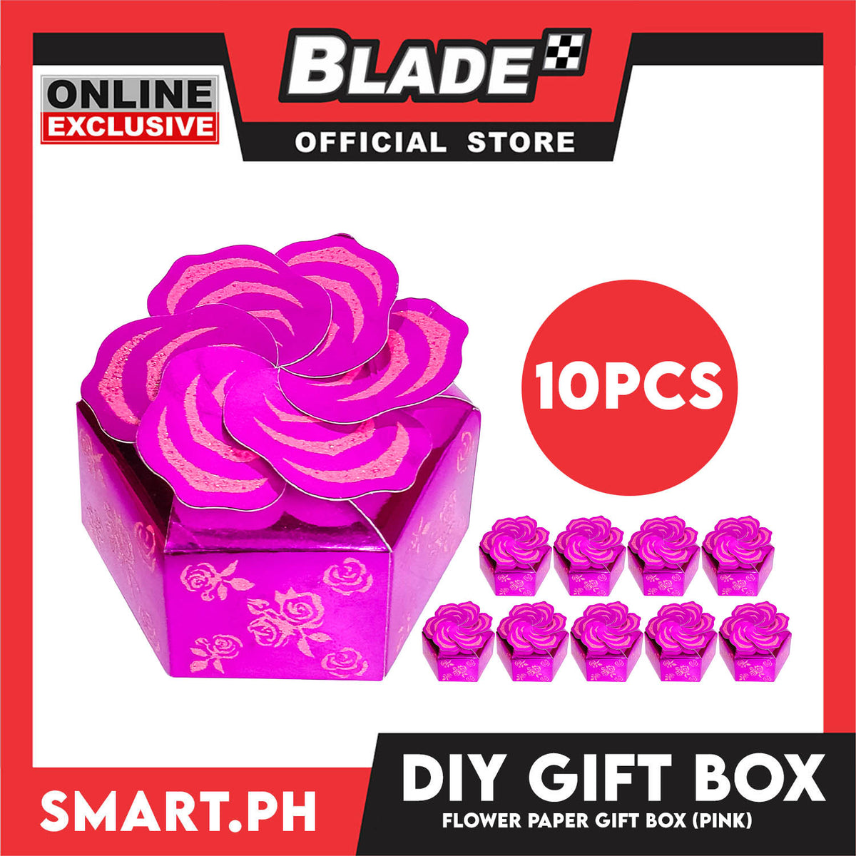 10pcs DIY Gift Box, Flower On Top Design Paper Gift Box 7cm (Pink) Perfect For Party Giveaway Or Souvenir