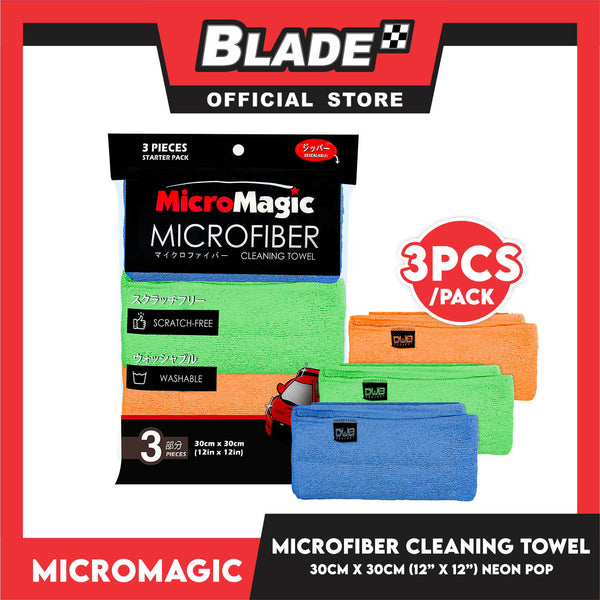 3pcs Micromagic MicroFiber Cleaning Towel 30cm x 30cm (Neon Pop) Scratch-Free, Washable
