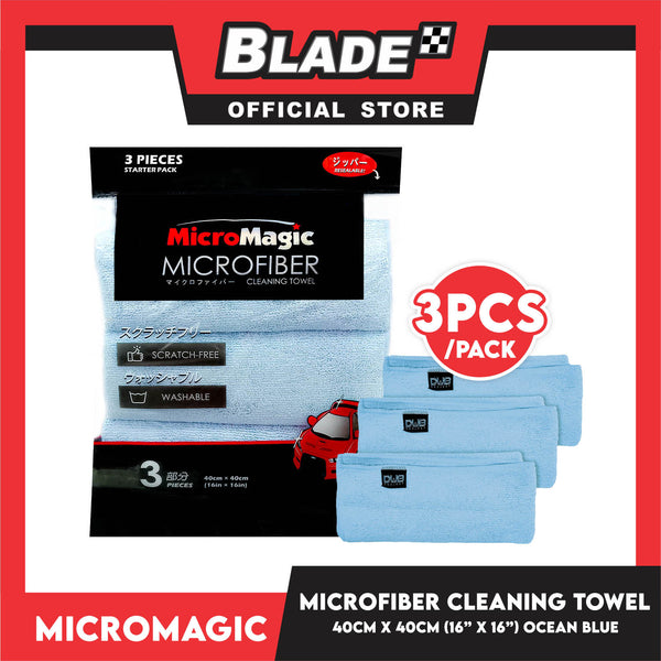 3pcs Micromagic MicroFiber Cleaning Towel 40cm x 40cm (Ocean Blue) Scratch-Free, Washable