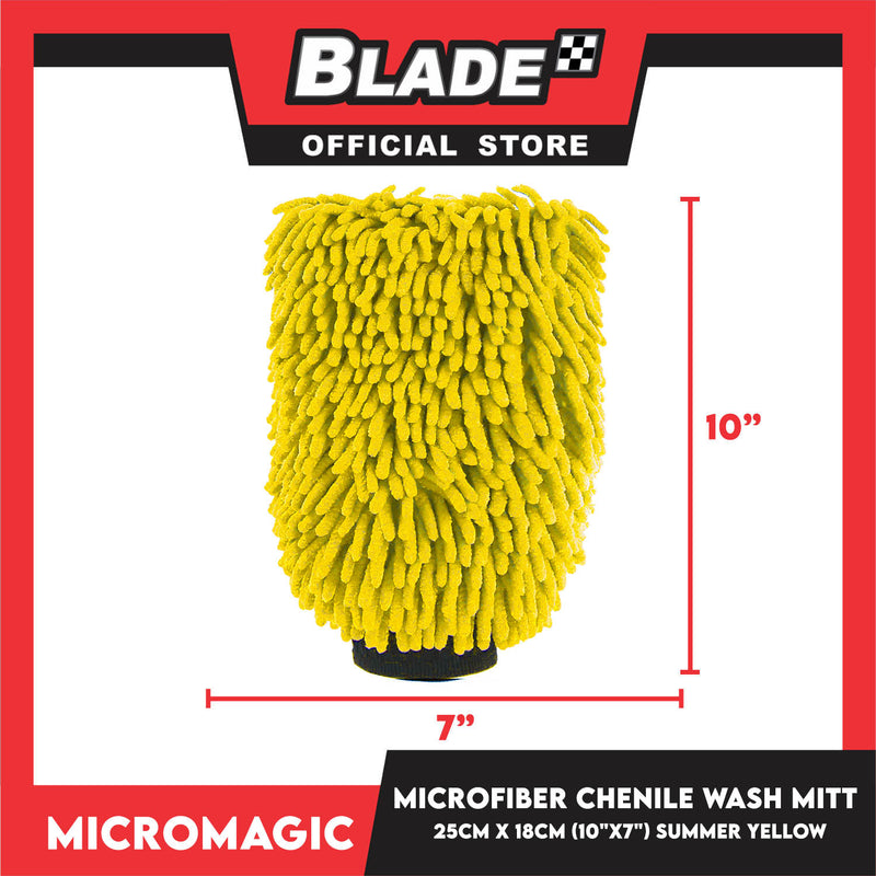 Micromagic MicroFiber Chenille Wash Mitt 25cm x 18cm (Summer Yellow Chenille) Secure Fit, Highly Absorbent