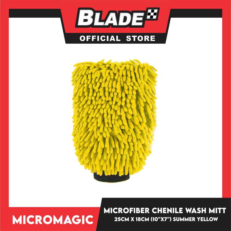 Micromagic MicroFiber Chenille Wash Mitt 25cm x 18cm (Summer Yellow Chenille) Secure Fit, Highly Absorbent