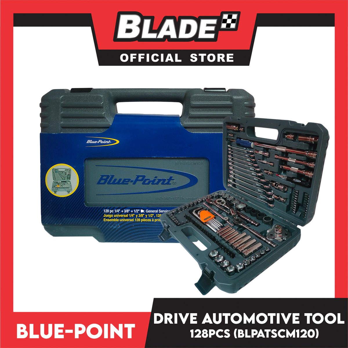Blue-Point Drive Automotive Tool 128pcs Set 1/4' ' 3/8' ' And 1/2' ' BLPATSCM120