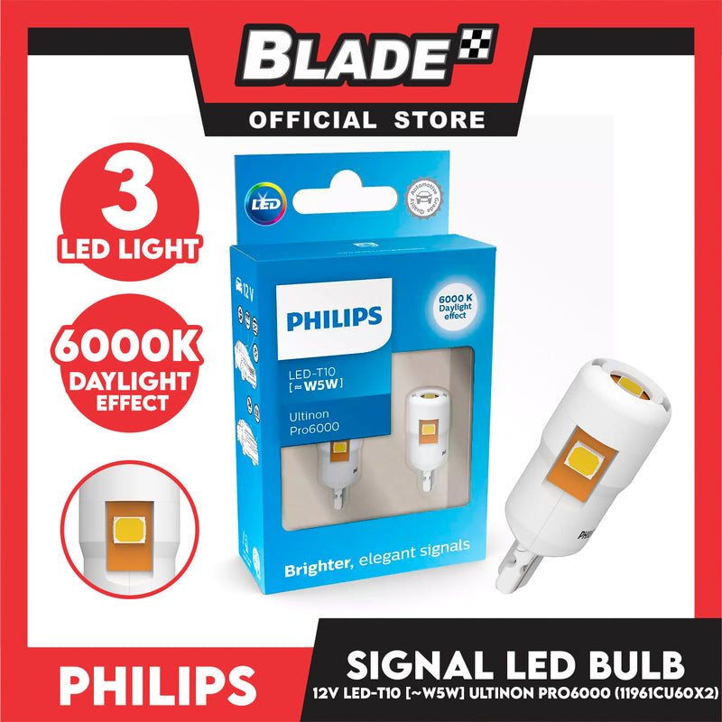 🚘 Philips 11961HU60X2 - Pareja de bombillas led homologadas T10 12V  Ultinon Pro6000 W5W-LED