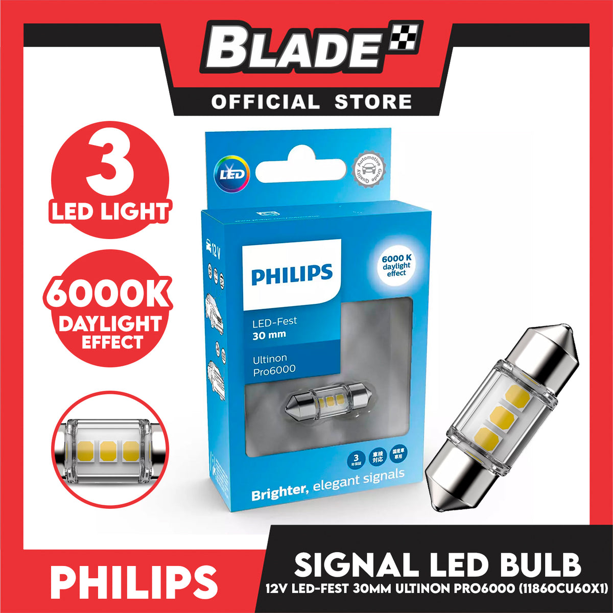 Philips Ultinon Pro6000 SI Car Signaling Bulb 11860CU60X1 Led-Fest 30mm