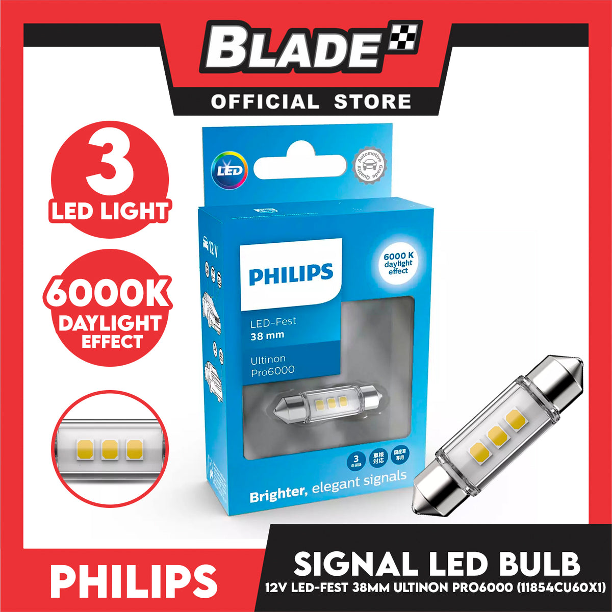 Philips Ultinon Pro6000 SI Car Signaling Bulb 11854CU60X1 Led-Fest 38mm