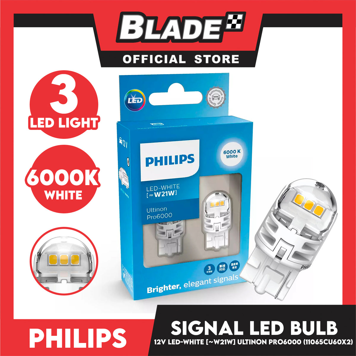 Philips Ultinon Pro6000 SI Car Signaling Bulb 11065CU60X2 Led-White W21W