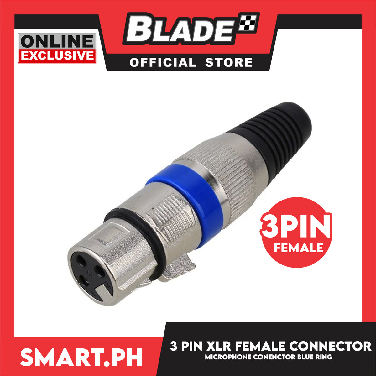 Microphone Connector XLR Female 3-Pin, Silver Housing Blue Circle