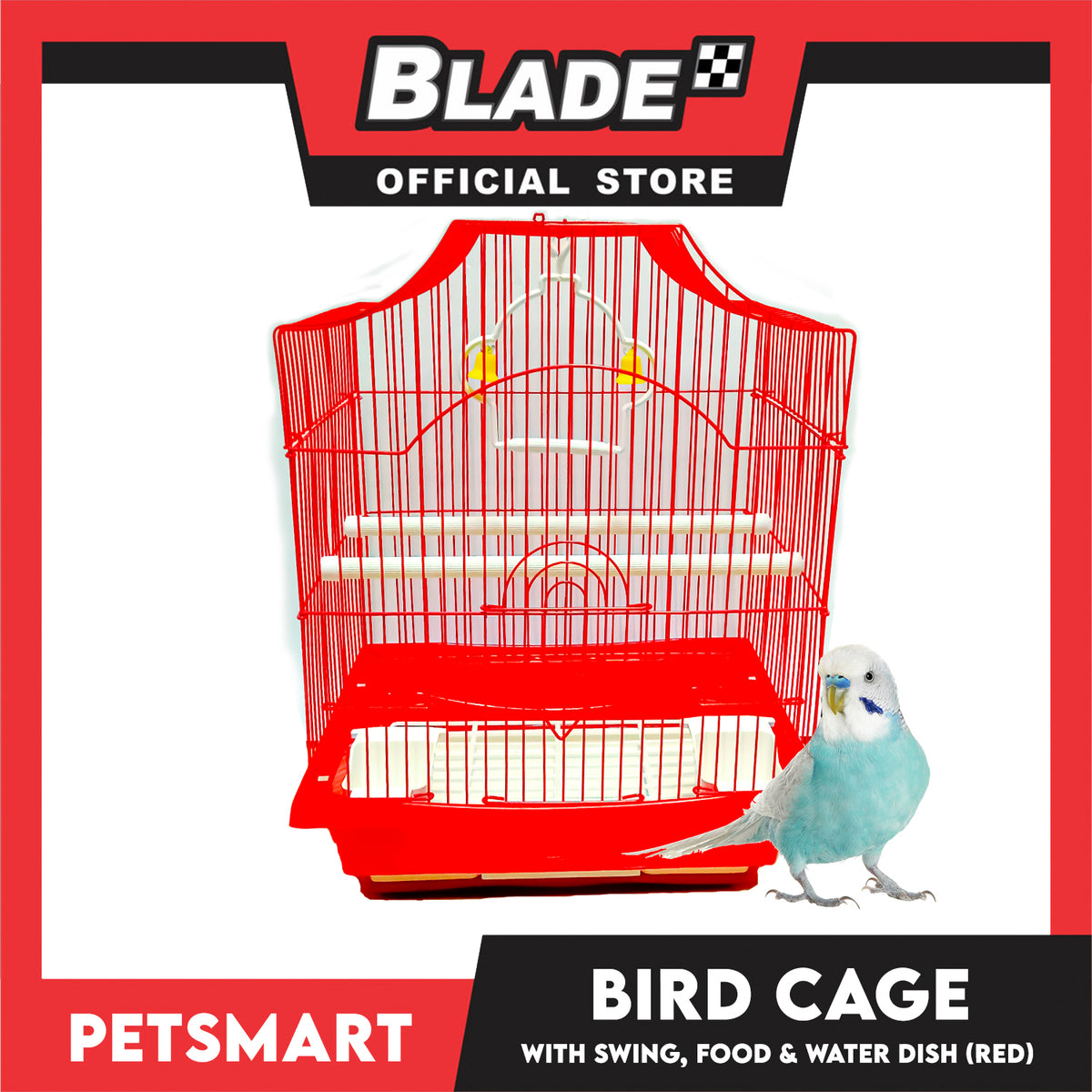 Bird Cage with Swing, Food and Water Dish (1002) Red Color, 30cm x 23cm x 40cm