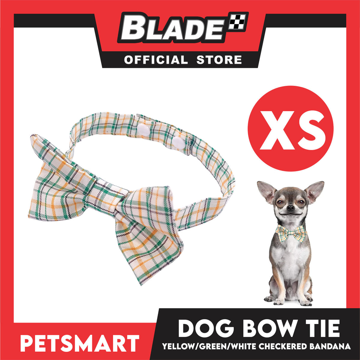 Pet Bow Tie Bandana Checkered Design, Yellow Green White Color DB-CTN36XS (XS) Perfect Fit For Dogs And Cats