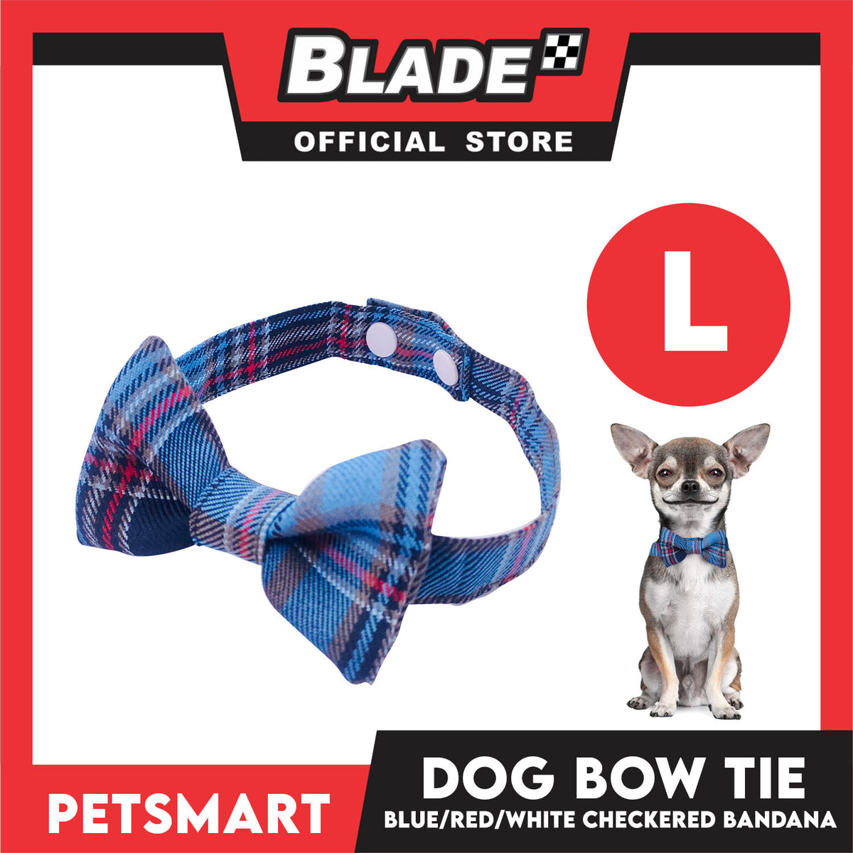 Pet Bow Tie Bandana Checkered Design, Blue Red White Color DB-CTN37L (Large) Perfect Fit For Dogs And Cats
