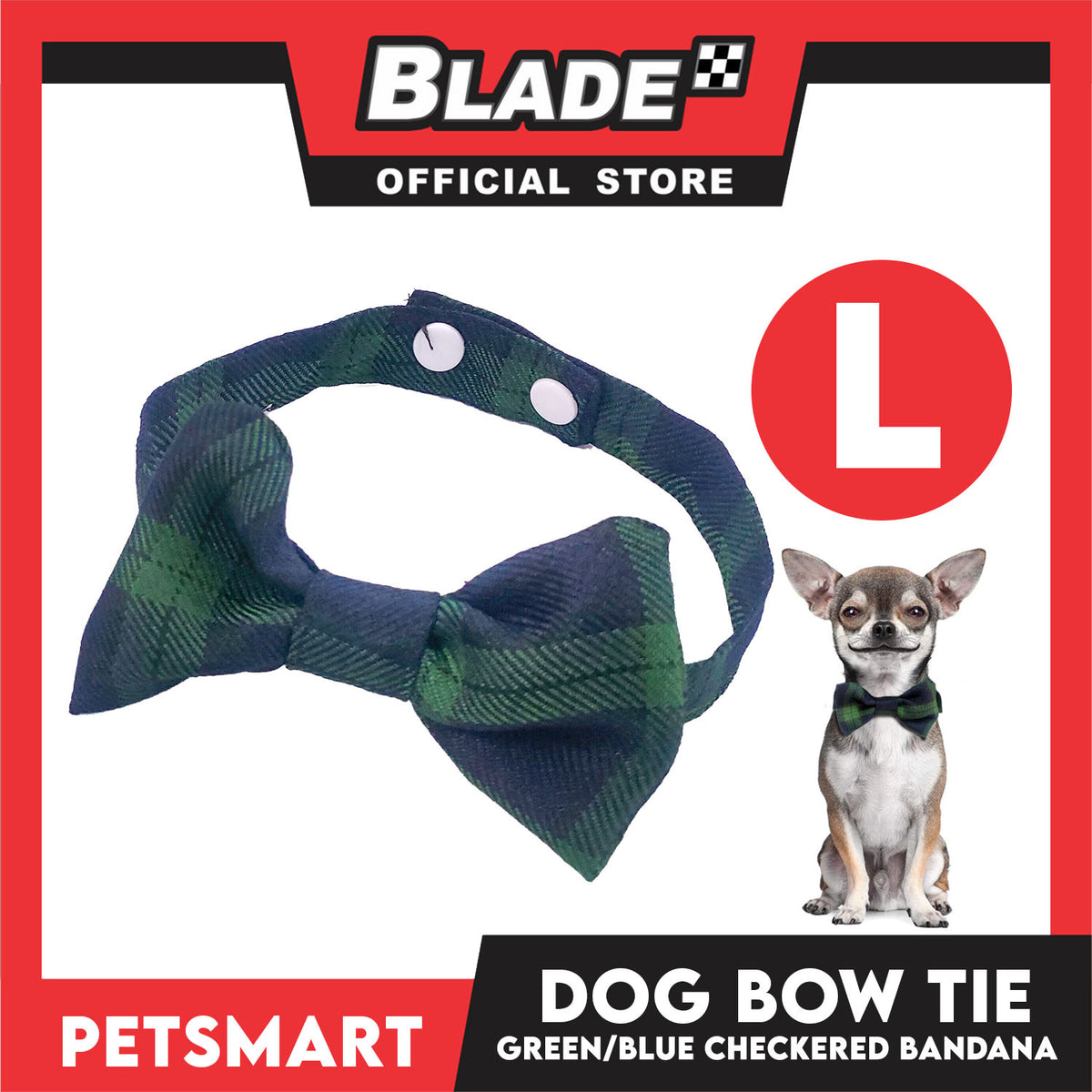 Pet Bow Tie Bandana Checkered Design, Green Blue Color DB-CTN38L (Large) Perfect Fit For Dogs And Cats