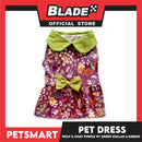 Pet Dress Wolf and Goat Design, Purple with Green Collar and Ribbon Color DG-CTN141S (Small) Perfect Fit For Dogs And Cats