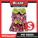 Pet Dress Wolf and Goat Design, Purple with Green Collar and Ribbon Color DG-CTN141S (Small) Perfect Fit For Dogs And Cats