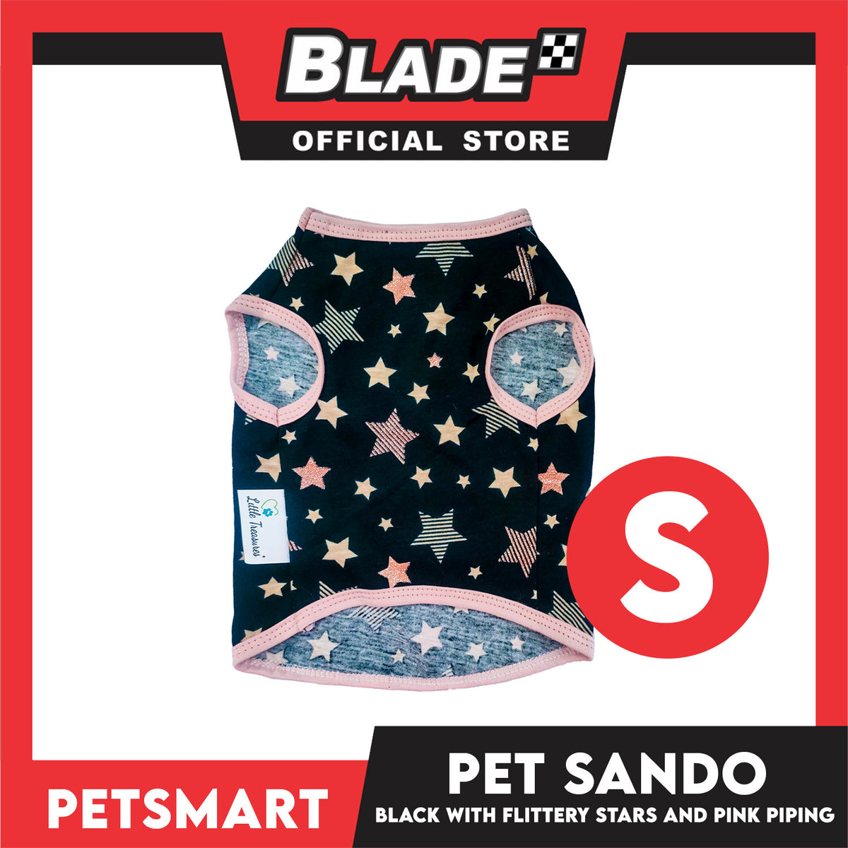 Pet Sando Black with Glittery Stars and Pink Piping Color DG-CTN147S (Small) Perfect Fit For Dogs And Cats