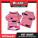 Pet Shirt Red Stripes with Whale Print Design DG-CTN150L (Large) Perfect Fit For Dogs And Cats