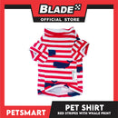 Pet Shirt Red Stripes with Whale Print Design DG-CTN150XL (XL) Perfect Fit For Dogs And Cats