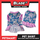 Pet Dress Blue Floral with Pink Ribbon Design DG-CTN153S (Small) Perfect Fit For Dogs And Cats