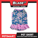 Pet Dress Blue Floral with Pink Ribbon Design DG-CTN153S (Small) Perfect Fit For Dogs And Cats