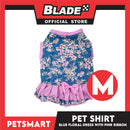 Pet Dress Blue Floral with Pink Ribbon Design DG-CTN153M (Medium) Perfect Fit For Dogs And Cats