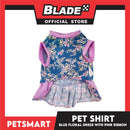 Pet Dress Blue Floral with Pink Ribbon Design DG-CTN153M (Medium) Perfect Fit For Dogs And Cats