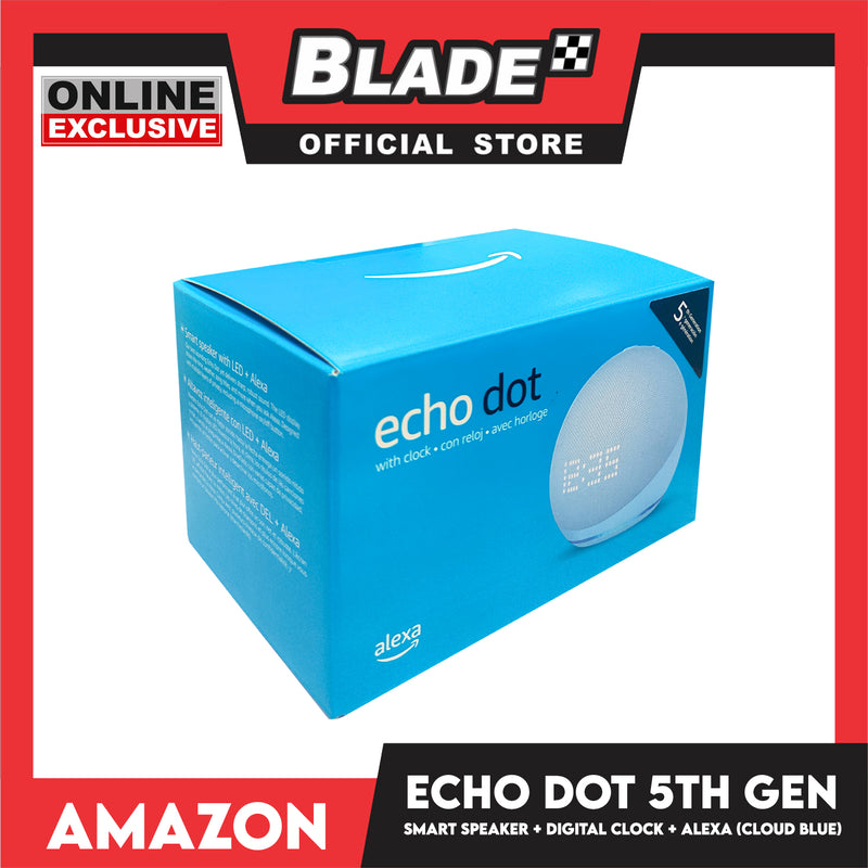 Echo Dot 5th Gen with Clock and Enhanced LED Display for Clearer  Vocals and Smart Home Control | Cloud Blue