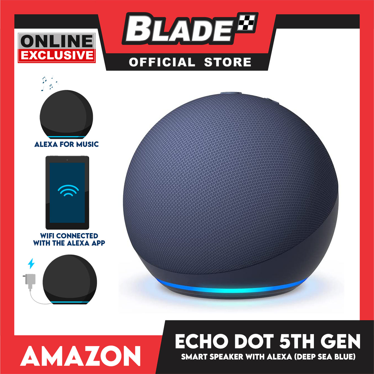 Amazon Echo Dot 5th Gen Smart Speaker with Alexa (Deep Sea Blue)
