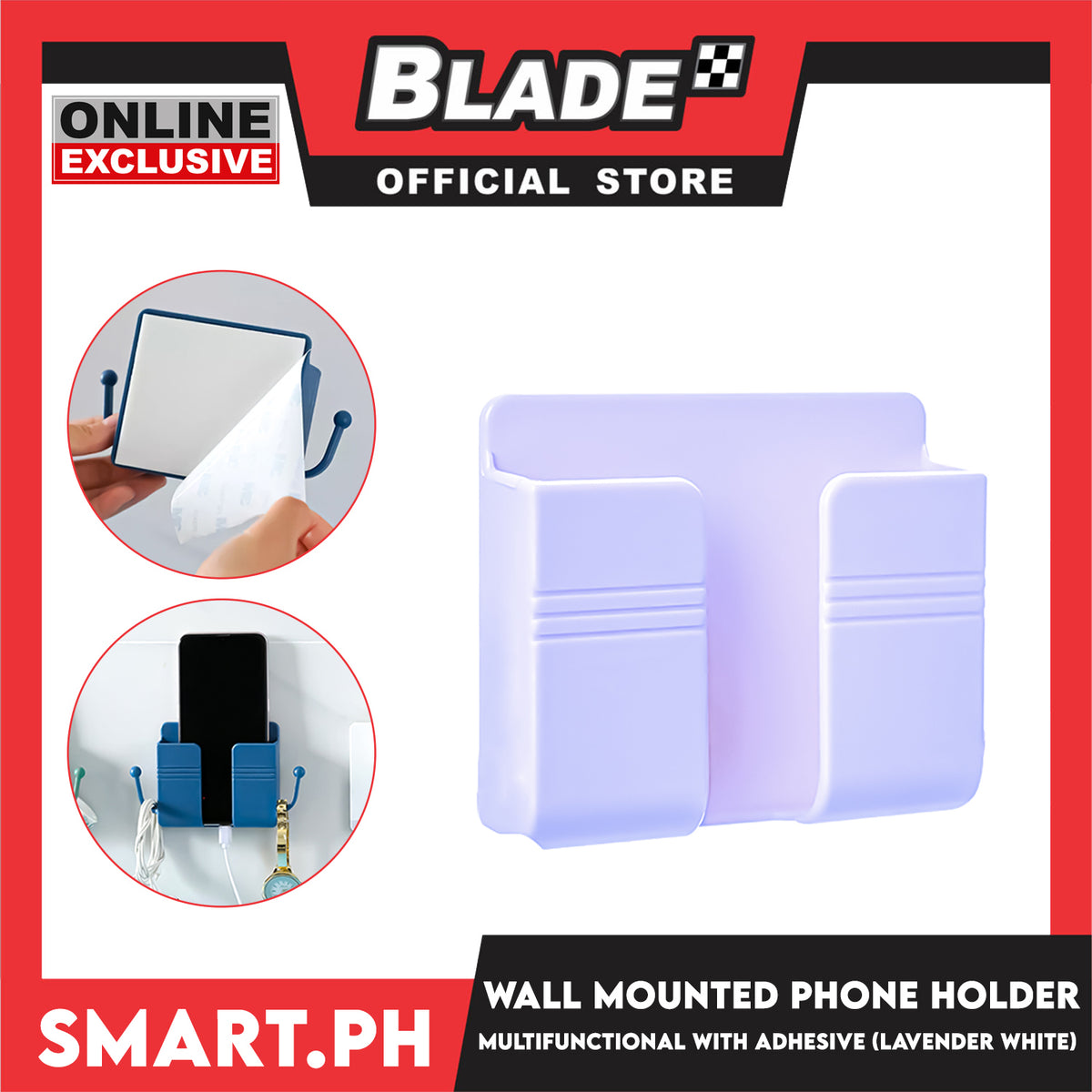 Wall Mounted Phone Holder Organizer with Adhesive (Lavender White) Multifunctional Holder, Remote Control, Mobile Phone, Charging Storage Holder