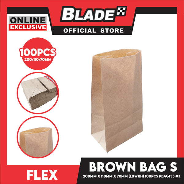 Flex Brown Paper Bag #3 Small 110mm x 200mm x 70mm (100pcs/pack) PBAG153