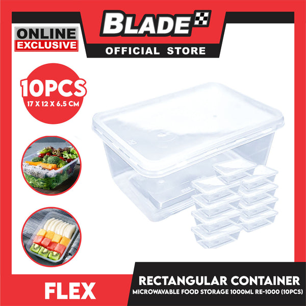 Flex Microwavable Container Rectangle Food Storage 1000ml 17x12x6.5cm RE1000 (Set of 10)