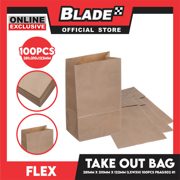 Flex Take Out Bag Paper Bags for Grocery Shopping 100pcs #1 PBAG502 281x210x122mm (LxWxH)