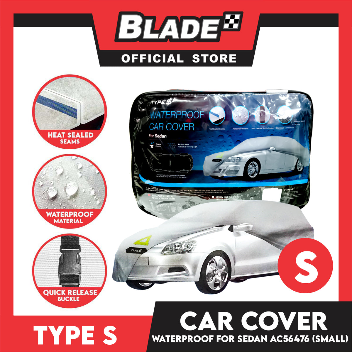 Type S Car Cover Waterproof for Sedan AC56476 (Small) 457cm x 165cm x 119cm