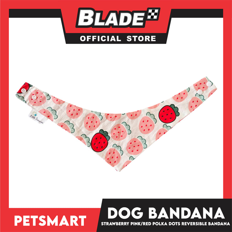 Dog Bandana, Strawberry Design, Pink with Red Polka Dots Reversible Bandana DB-CTN41L (Large) Soft and Comfortable Pet Bandana