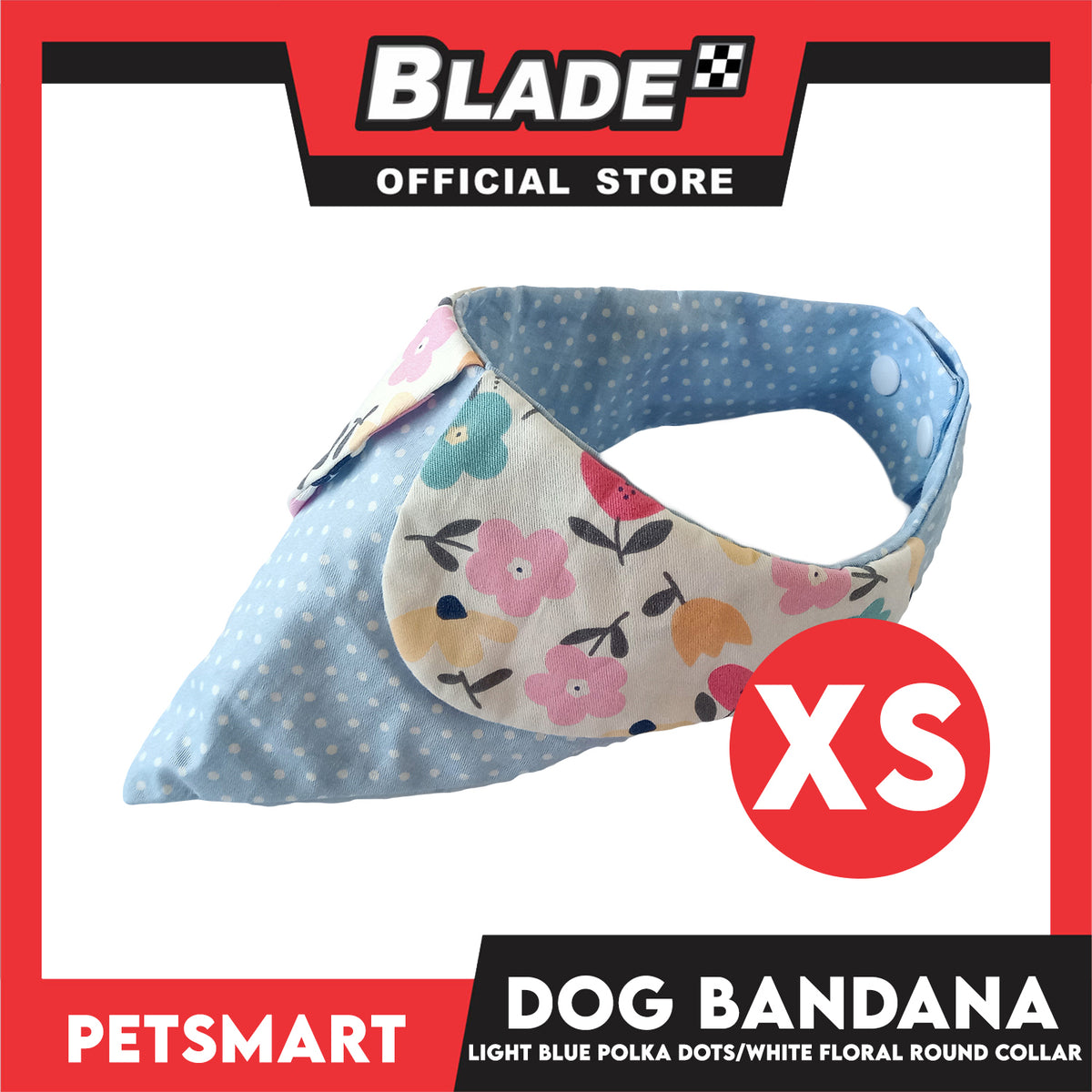 Dog Bandana, Light Blue Polka Dots with White Floral Round Collar Design DB-CTN43XS (XS) Soft and Comfortable Pet Bandana
